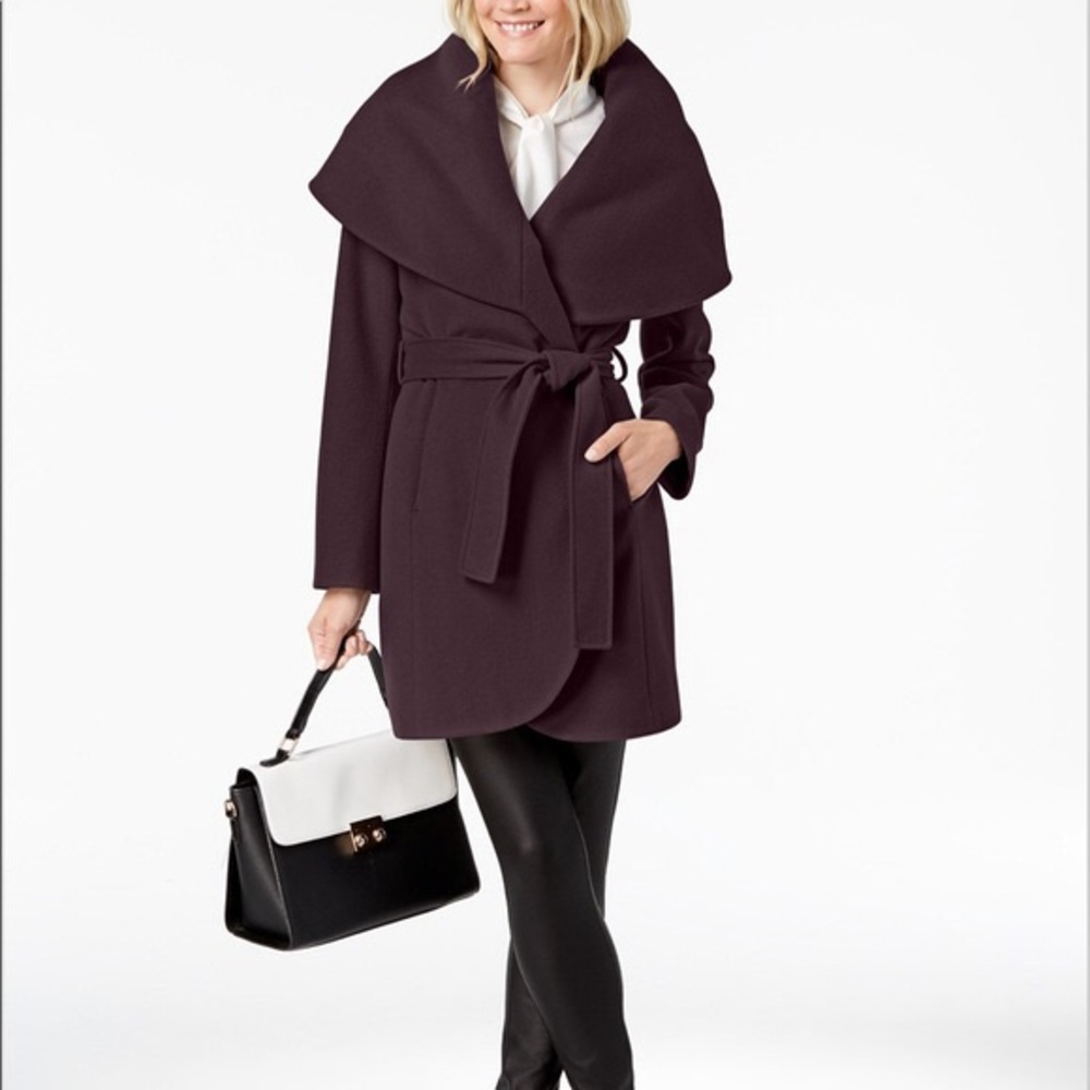 NWT Tahari Marla Wrap Coat - Merlot